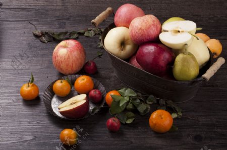 新鲜水果雪梨苹果桔子等实物图摄影图2