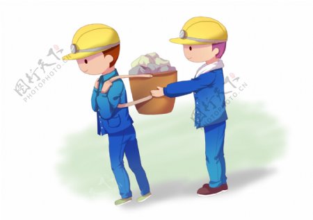 劳动节两个工人合作搬石头