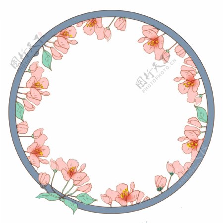 圆形粉色花朵边框