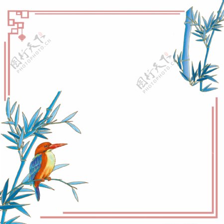 中国风边框竹子花鸟植物装饰画