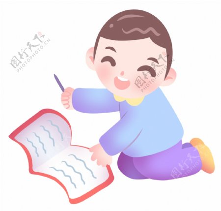 读书写字的小男孩插画