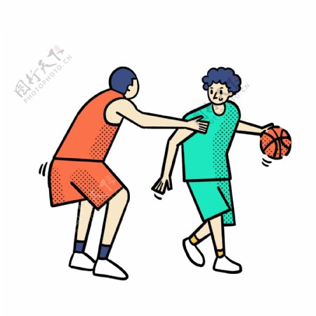 卡通矢量免抠扁平可爱打篮球的男生