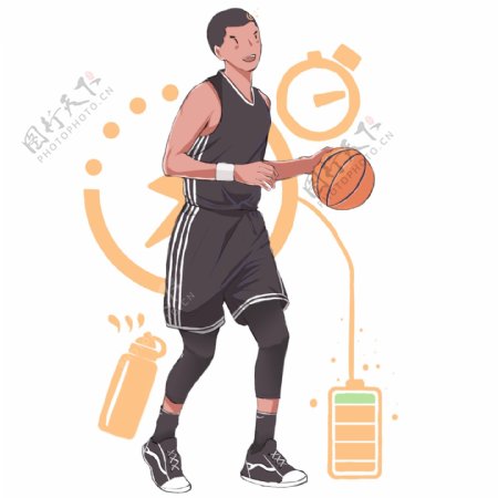 运动打篮球的男孩插画