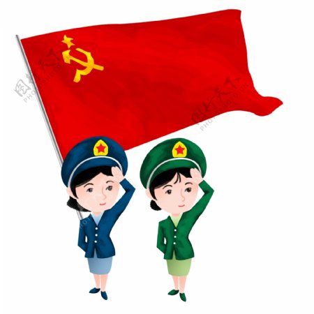 军事敬礼国旗插画