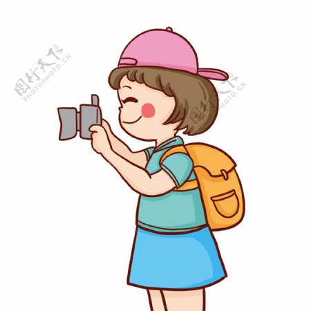 彩绘拿着相机旅行的女孩
