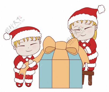 圣诞节收到礼物的可爱儿童