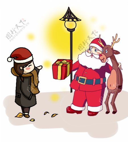 冬天街头偶遇圣诞老人派发礼物