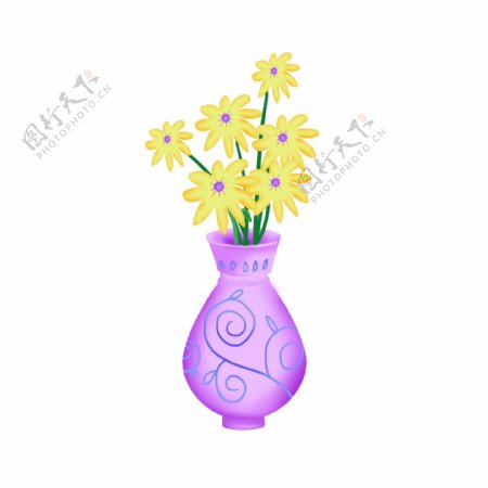 紫色的花瓶手绘插画