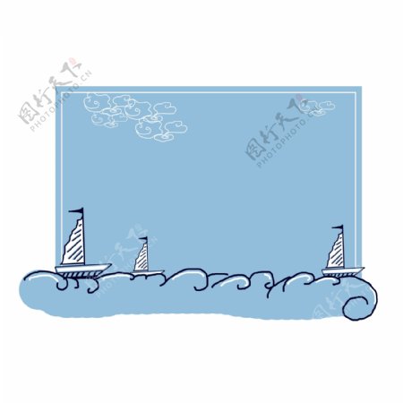 手绘海浪帆船装饰边框插画