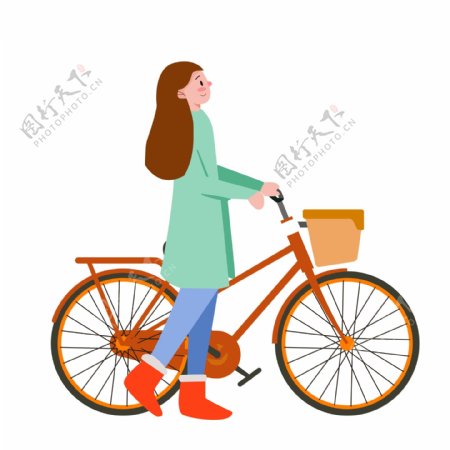 扁平化简约一起骑自行的女孩