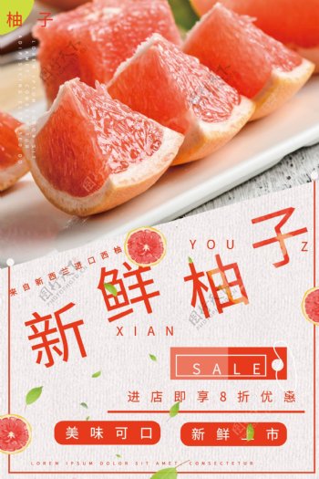 新鲜柚子水果新品上市海报