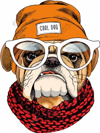 卡通手绘眼镜戴帽子的狗
