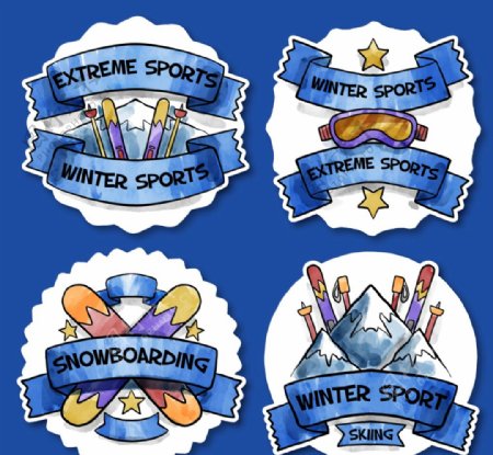4款彩绘滑雪学校标签