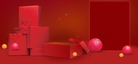 红色礼物盒和圆球背景