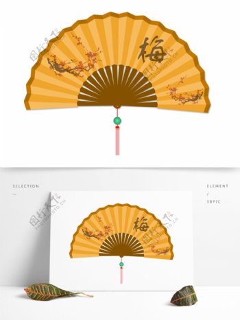 手绘古典中国风梅花扇子矢量