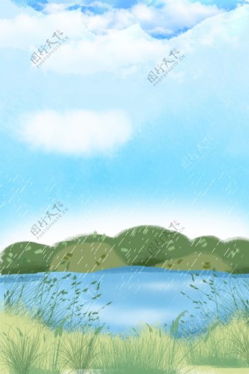 手绘二十四节气谷雨背景素材