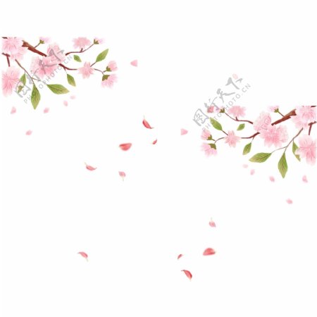 手绘樱花下的花瓣元素