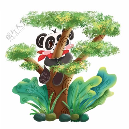 树上的熊猫免抠素材