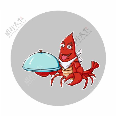 原创手绘插画小龙虾开餐卡通形象