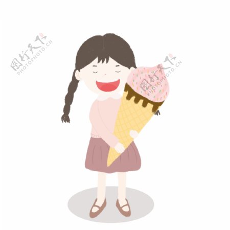 可爱卡通儿童形象抱着冰淇淋的小女孩