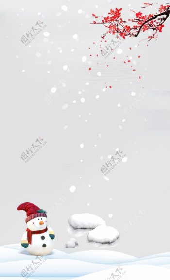 白色冬季雪人雪景背景设计