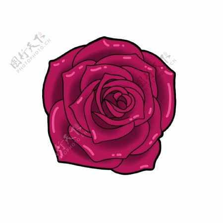 深红色简约立体玫瑰花元素