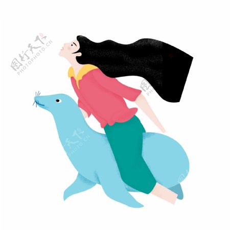 海豚与少女装饰元素