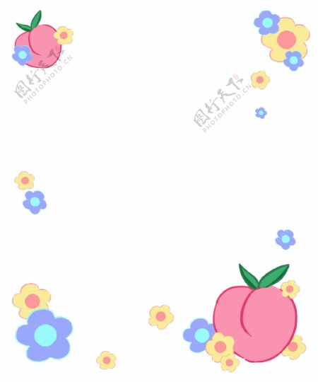 夏日桃子花朵水果小清新边框免扣PNG