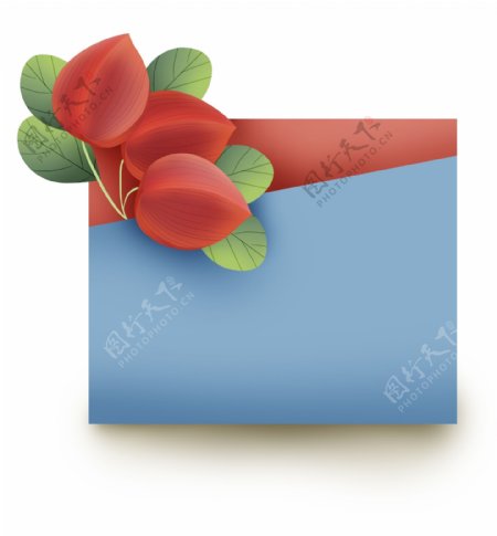 红色立体花折纸文本框