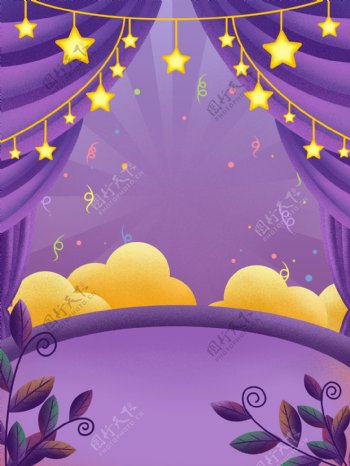 紫色梦幻复活节夜晚风景背景