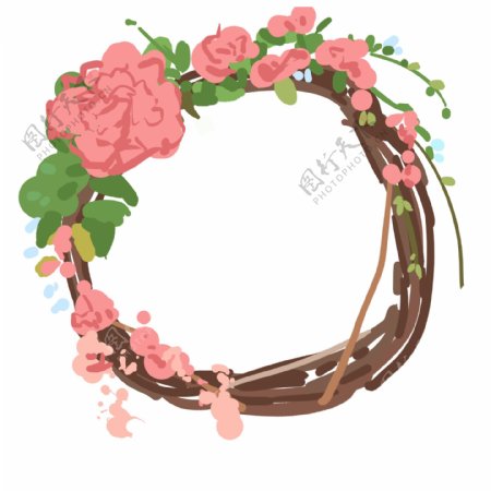 粉红色花朵花环插图