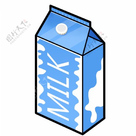 立体蓝色盒装牛奶