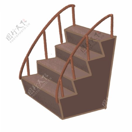 咖啡色建筑楼梯插画