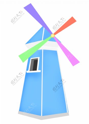 彩色的风车建筑插画