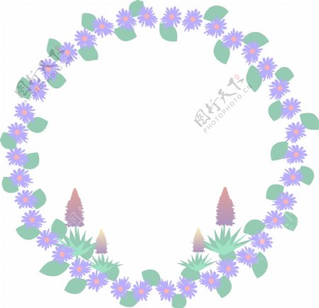 紫色的花朵花环插画