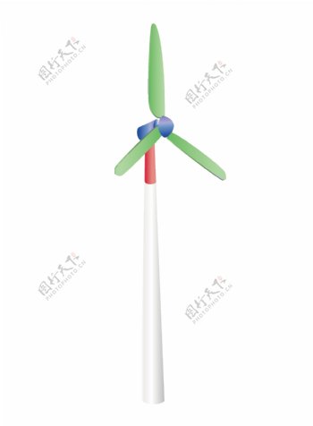 绿色的风力发电风车插画