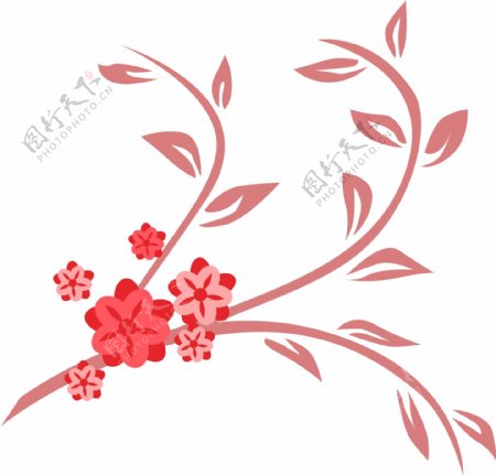 红色树枝花藤插图