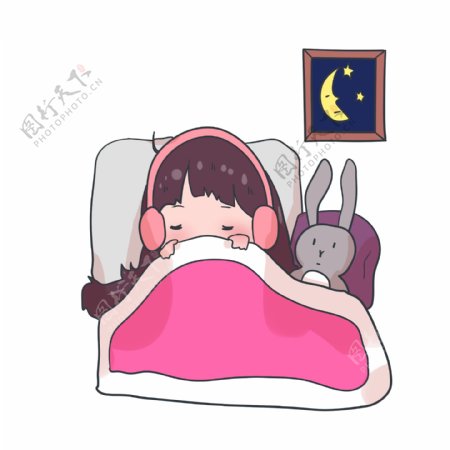 睡觉的小女孩插画