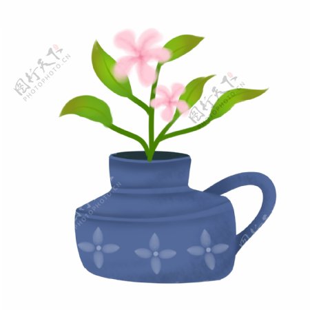 粉色小花盆栽插画