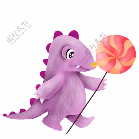 吃棒棒糖的紫色恐龙
