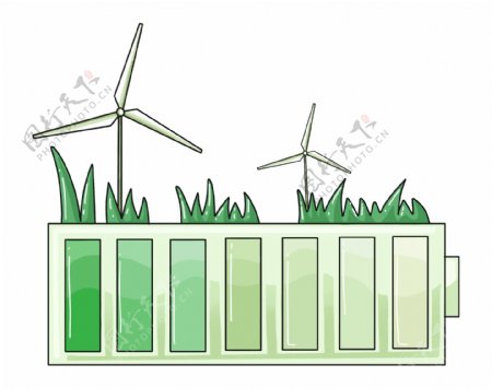 环保植物和风车插画