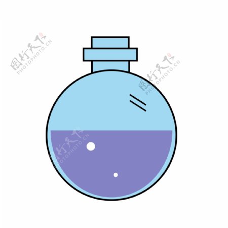 蓝色化学烧瓶和液体
