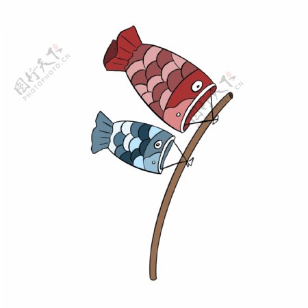 可爱的鱼形旗子插画