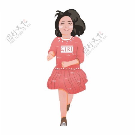 卡通一个跑步的女孩子插画元素