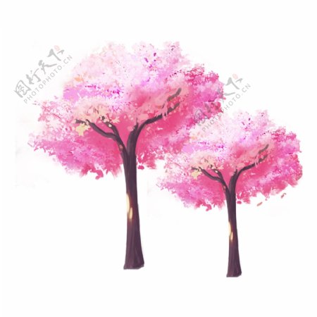 卡通粉色樱花树透明装饰素材