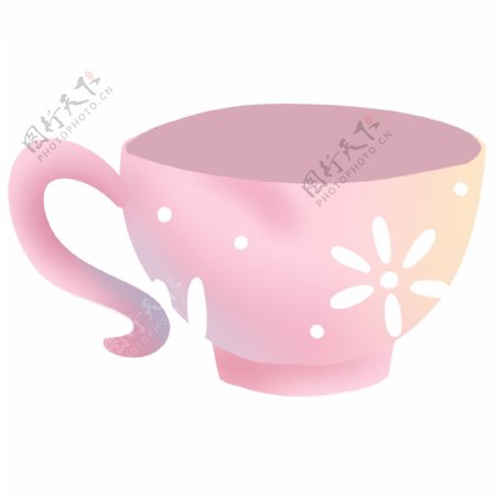 手绘卡通粉色茶杯png元素