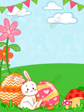 复活节绿色彩蛋小兔子清新背景