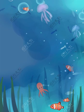 手绘海洋水母背景设计