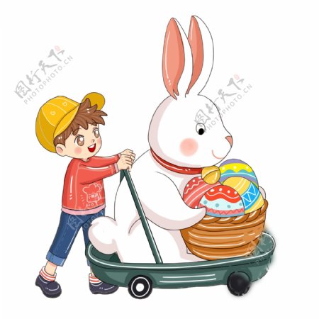 复活节男孩和兔子节日免抠元素