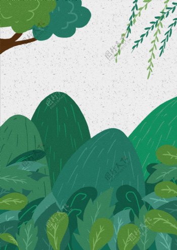 手绘夏季柳条树林背景素材